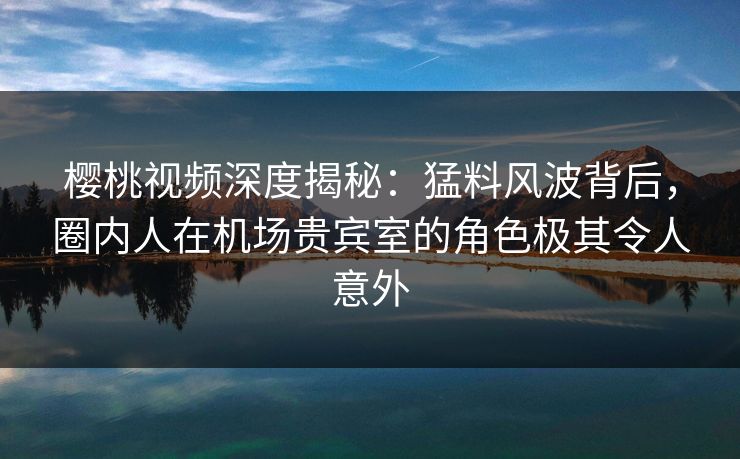 樱桃视频深度揭秘：猛料风波背后，圈内人在机场贵宾室的角色极其令人意外