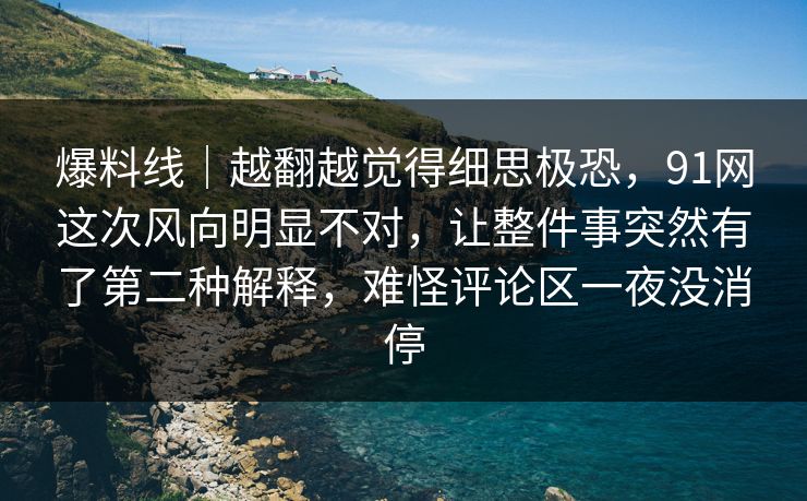 爆料线｜越翻越觉得细思极恐，91网这次风向明显不对，让整件事突然有了第二种解释，难怪评论区一夜没消停